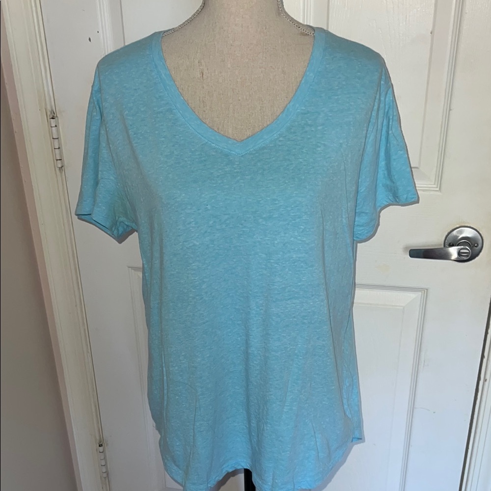 Tek Gear Dry Tek Heather Aqua Blue Vneck Tee
